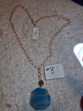 Moi Gold Chain Necklace with Blue Agate Pendant